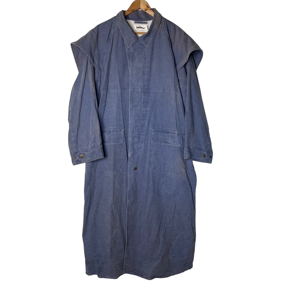 Wallamwan Jacket Size XL Mens Denim Long‎ Duster Coat Indigo Blue Western Style